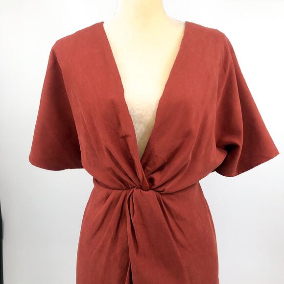 JULIA JORDAN Women's Twist Front Dress Size 14 Rust Orange Flutter Sleeve NWOT - Picture 6 of 13